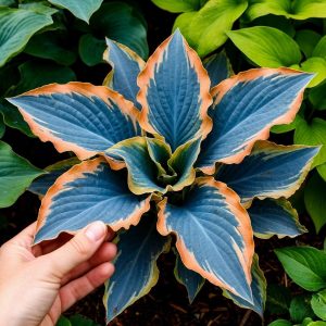 Хоста Океан Вью купить по цене от 960р. в интернет-магазине «Посадика» с доставкой почтой в в Сясьстройе и по всей России – [изображение №1].