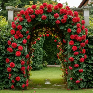 Роза плетистая Алый Триумф купить по цене от 319р. в интернет-магазине «Посадика» с доставкой почтой в в Сясьстройе и по всей России – [изображение №1].